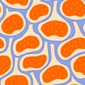 Fig seamless pattern. Trendy flat distorted summer fruits in red and blue print for kitchen fabric.