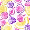 Fig seamless pattern. Vector fruit. Color print Royalty Free Stock Photo