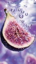 Fig slice in water with reflections and bubbles, macro bright lighting Royalty Free Stock Photo