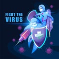 Doctor and nurse holding medical equipment in fully PPE suit fight against virus to stop pandemic