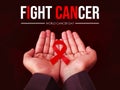 Fight Cancer Concept Background with Hands and Ribbon. World Cancer day