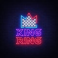 Fight Club neon sign. King RING logo in neon style. Design template emblem, sports logo. Night fighting, martial arts