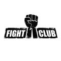 Fight club vector logo or label with grunge black man fist isolated on white background. MMA Mixed martial arts concept Royalty Free Stock Photo