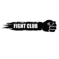 Fight club vector logo or label with grunge black man fist isolated on white background. MMA Mixed martial arts concept Royalty Free Stock Photo