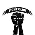 Fight club vector logo or label with grunge black man fist isolated on white background. MMA Mixed martial arts concept Royalty Free Stock Photo