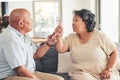 Fight, divorce or angry old couple argue with stress for marriage problem, breakup or bad communication. Shouting, home Royalty Free Stock Photo