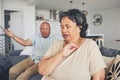 Fight, divorce or frustrated old couple argue with stress for marriage problem, breakup or bad communication. Shouting Royalty Free Stock Photo