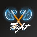 Fight element with crossed medieval hatchets