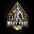 Boxing Muay Thai Fighter Vector Logo kick men Royalty Free Stock Photo