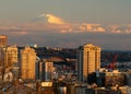 Fighter Jet Flies Over Seattle in the Distance Mount Rainier Sunset Royalty Free Stock Photo