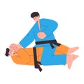 Fight martial art jiu jitsu karate aikido taekwondo combat illustration slamming wrestling position action flat