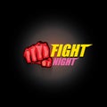 Fight night vector modern poster with text and strong fist. mma, wrestling or fight club emblem design template. fight