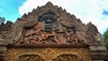 Fight scene on west pediment of banteay srei temple angkor