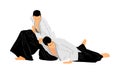 Fight between two aikido fighters symbol illustration. Sparring on training action. Self defense, defence Royalty Free Stock Photo