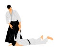 Fight between two aikido fighters symbol illustration. Sparring on training action. Self defense, defence art excercising. Royalty Free Stock Photo