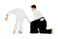 Fight between two aikido fighters symbol illustration. Sparring on training action. Self defense, defence art excercising. Royalty Free Stock Photo