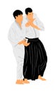 Fight between two aikido fighters symbol illustration. Sparring on training action. Self defense, defence Royalty Free Stock Photo