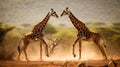 Fight of two giraffes. Africa. generated by AI tool.