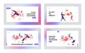 Fight for Vacancy, Laziness Landing Page Template Set. Business Characters Pulling Office Chair Fighting for Vacant Work