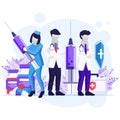 Fight the Virus Concept  Doctor and nurses use sword and shield to fighting Covid-19 coronavirus illustration Royalty Free Stock Photo