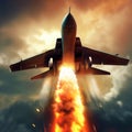 Fighter aircraft launches a rocket