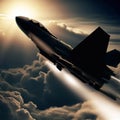 Fighter aircraft launches a rocket