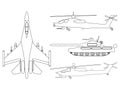 Fighter aircraft, tank, helicopter outline. Military equipment s Royalty Free Stock Photo