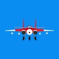 Fighter aircraft vector icon military plane front view. Supersonic assault jet war force transport. Cockpit cartoon bomber Royalty Free Stock Photo