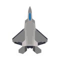 Fighter aircraft vector icon military plane top view. Supersonic assault jet war force transport. Cockpit cartoon bomber