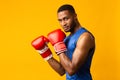 Handsome afro fighter demonstrating classical boxing stance Royalty Free Stock Photo