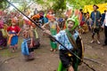 Fighter and dancers at Pasola Festival, Kodi, Sumba Island, Nusa Tenggara Royalty Free Stock Photo