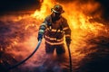 fighter emergency rescue smoke equipment safety firefighter fire fireman uniform. Generative AI.