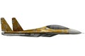 Fighter, interceptor flying with sand camouflage with fictional design - isolated object on white background. 3d illustration Royalty Free Stock Photo