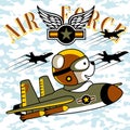 Fighter jet cartoon with funny pilot Royalty Free Stock Photo