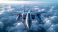 Fighter jet fighter in the clouds, military plane flies in the sky Royalty Free Stock Photo