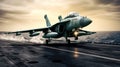 Fighter jet fighter, Fighter jets are taking off from an aircraft carrier Royalty Free Stock Photo