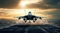 Fighter jet fighter, Fighter jets are taking off from an aircraft carrier Royalty Free Stock Photo