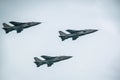 Fighter jets on blue sky background Royalty Free Stock Photo