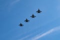 fighter jets in the blue sky. rehearsal of the victory parade. Airshow. Royalty Free Stock Photo