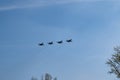 fighter jets in the blue sky. rehearsal of the victory parade. Airshow. Royalty Free Stock Photo