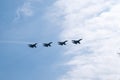 fighter jets in the blue sky. rehearsal of the victory parade. Airshow. Royalty Free Stock Photo