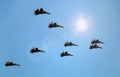 Fighter jets flying under blue sky Royalty Free Stock Photo
