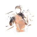 Fighter logo, boxing isolated low polygonal vector illustration, geometric drawing from triangles. Front view, boxing