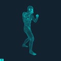 Fighter. 3D Model of Man. Human Body. Sport Symbol. Design Element. Vector Illustration.