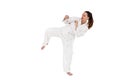 Fighter performing karate stance Royalty Free Stock Photo