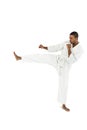 Fighter performing karate stance Royalty Free Stock Photo