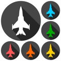 Fighter plane icons set with long shadow