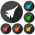 Fighter plane icons set with long shadow Royalty Free Stock Photo