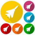 Fighter plane icons set with long shadow Royalty Free Stock Photo