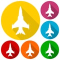 Fighter plane icons set with long shadow Royalty Free Stock Photo